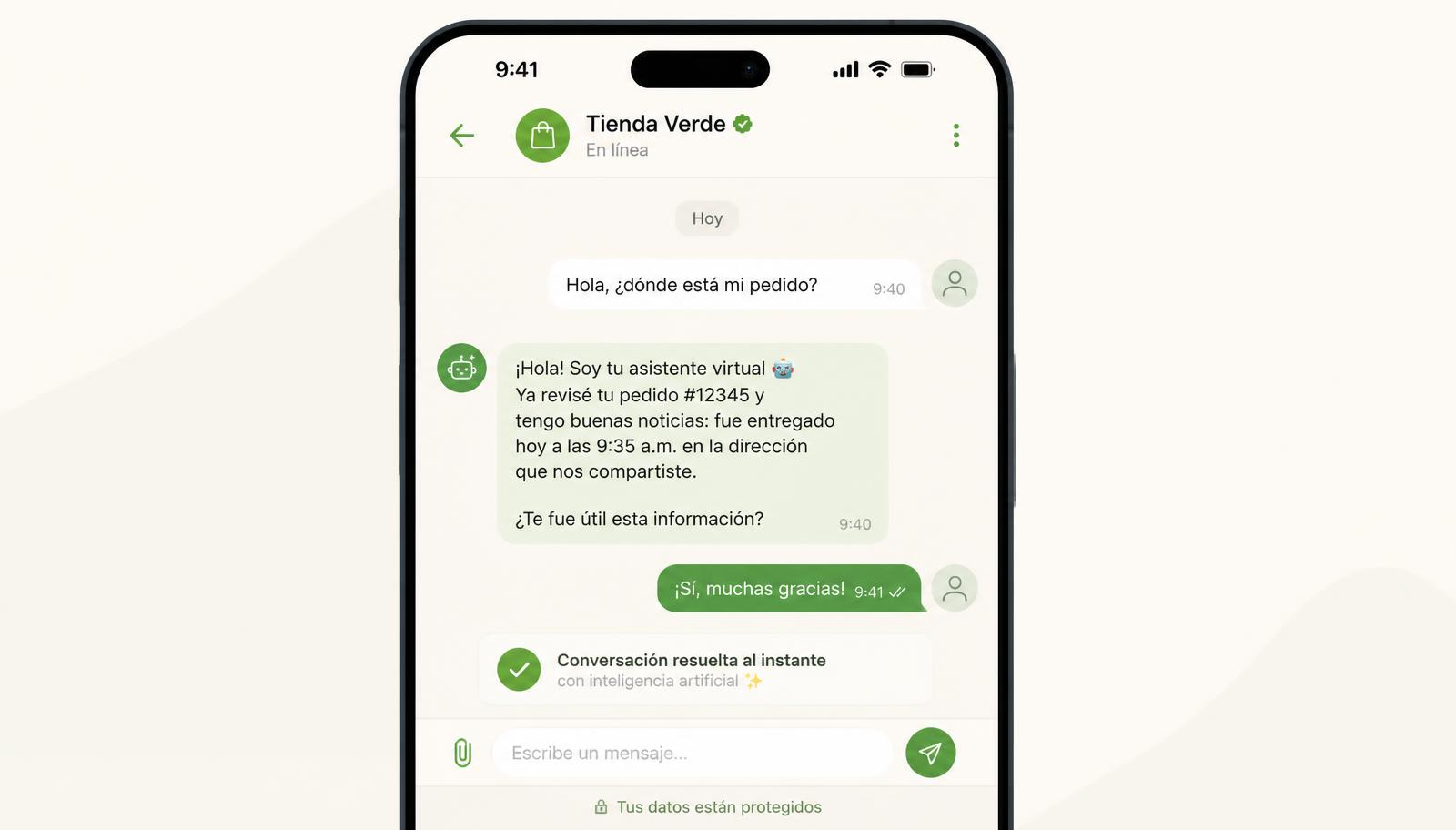 Conversación de WhatsApp de una tienda resuelta al instante por un CRM con inteligencia artificial